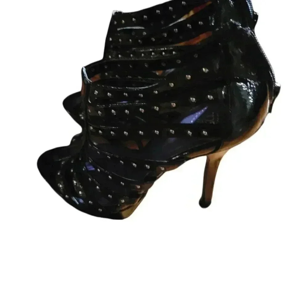 LALA 725 Originals Patent Black Strappy studded Sandles 4 " heels size 7